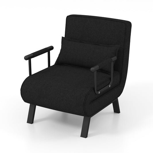 Folding 6 Position Convertible Sleeper Bed Armchair Lounge Couch with Pillow, Black at Gallery Canada
