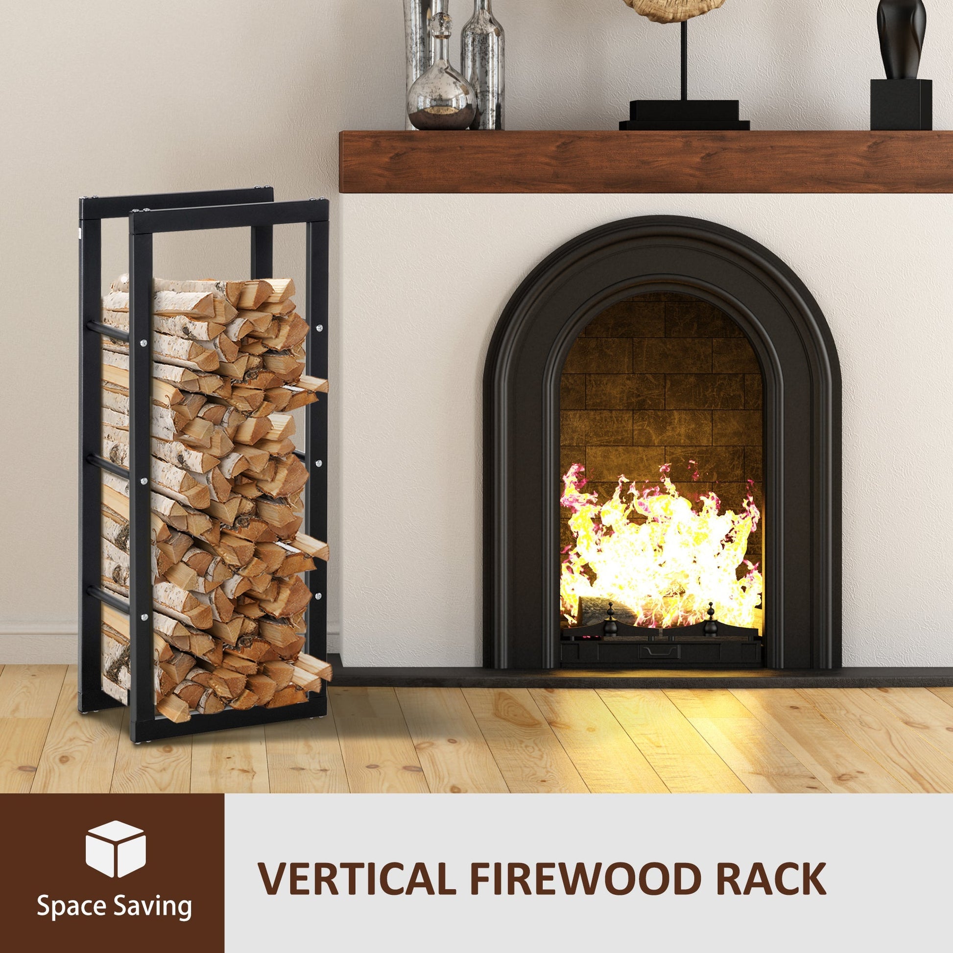 Firewood Rack Log Holder Fireplace Storage Rack with Handles and 220 lbs. Weight Capacity, 15.7" x 9.8" x 39.4", Black at Gallery Canada