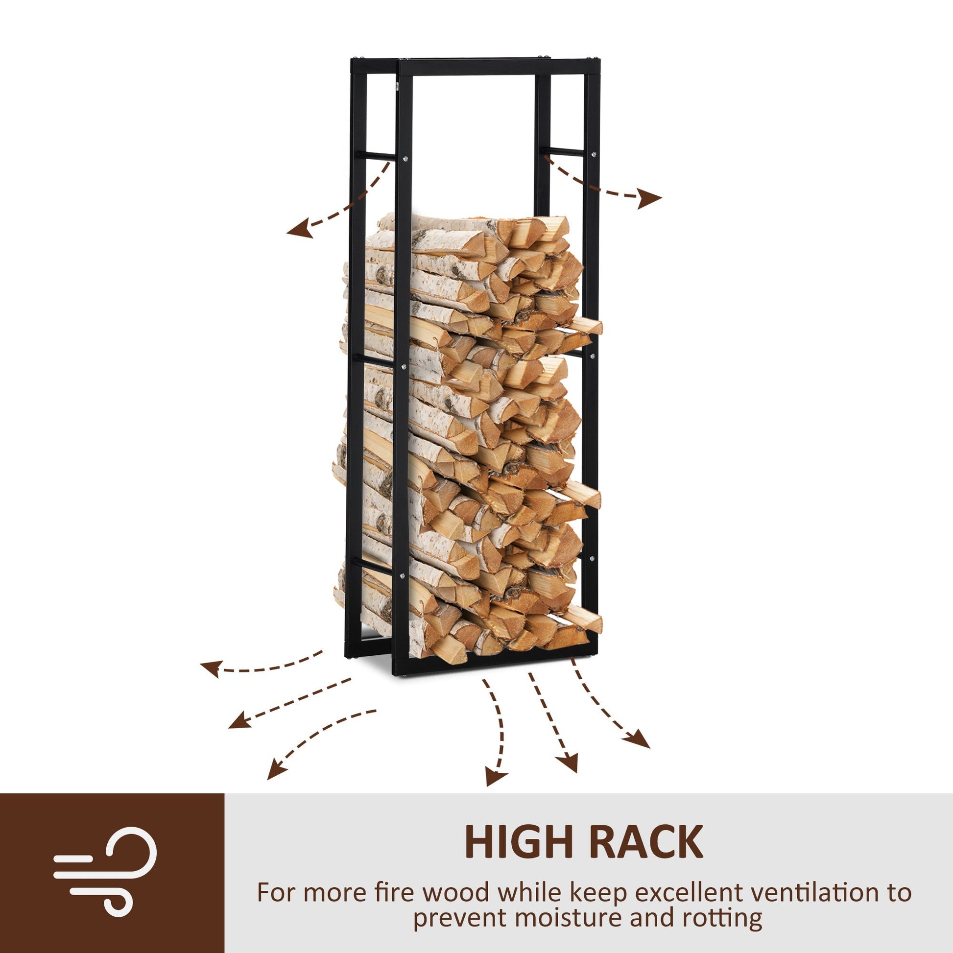 Firewood Rack Log Holder Fireplace Storage Rack with Handles and 220 lbs. Weight Capacity, 23.6" x 9.8" x 59.1", Black at Gallery Canada