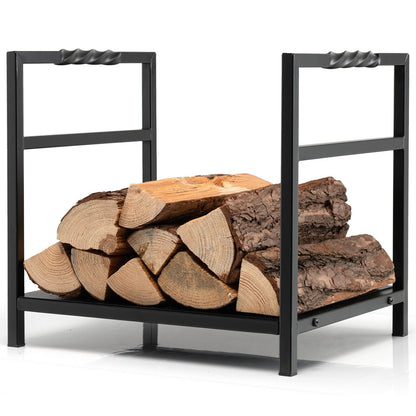 Firewood Log Rack with Unique Handle and Raised Feet, Black