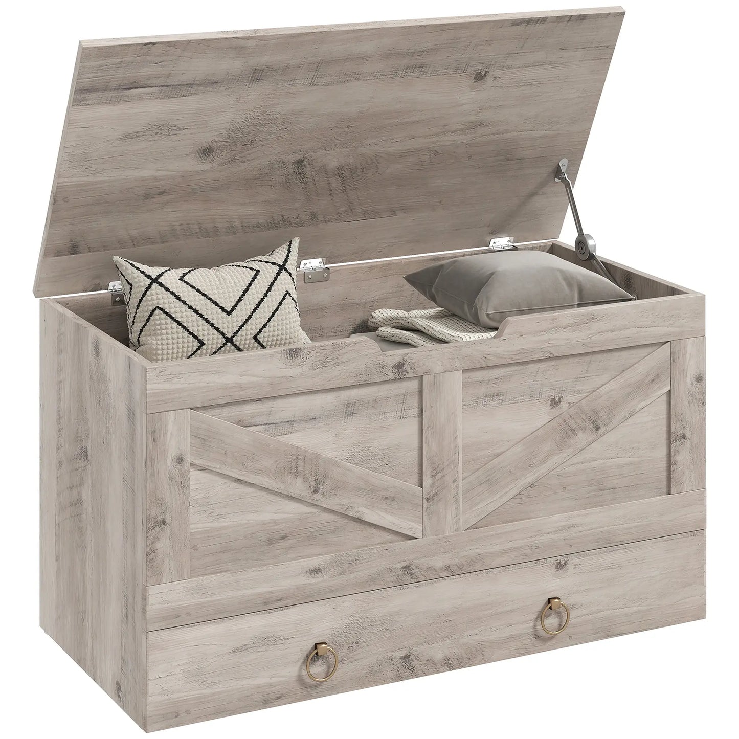 31.5 Inches Storage Chest, Wooden Box, Grey Wood Grain Storage Cabinets at Gallery Canada