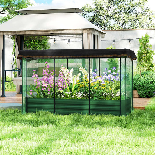 Galvanized Steel Planter Box, Raised Garden Bed, Crop Cage, Shade Cloth Raised Garden Beds Green planter, Green net, Black shade cloth at Gallery Canada