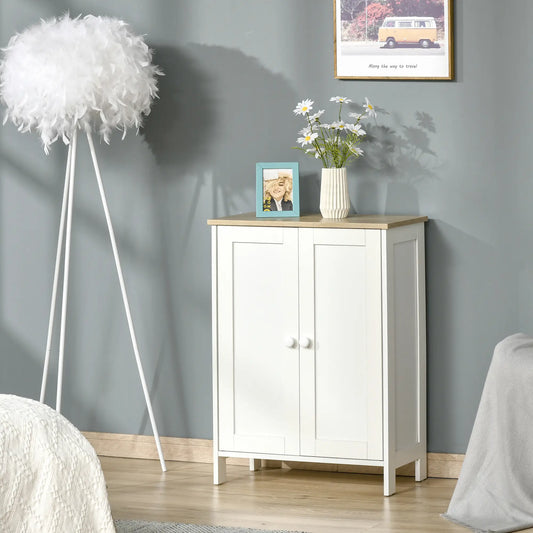 Storage Cabinet with Doors, 2 Adjustable Shelves, Living Room, Bathroom Storage Cabinets White, Natural at Gallery Canada
