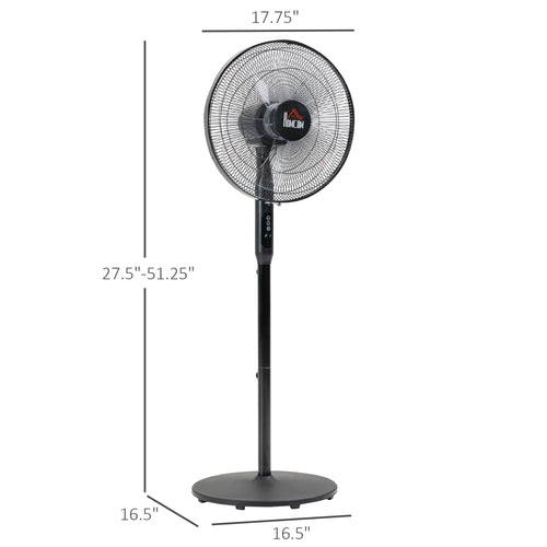 Floor Standing Fan with Remote Control, Oscillating, LED Screen, Stand Up Cooling Fan, Tall Pedestal Electric Fan for Home Bedroom, Black