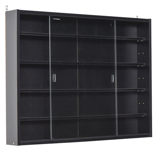 5-Storey Wall Shelf Display Cabinet, Shot Glass Display Case, Glass Curio Cabinet with 2 Glass Doors and 4 Adjustable Shelves, Black - Gallery Canada