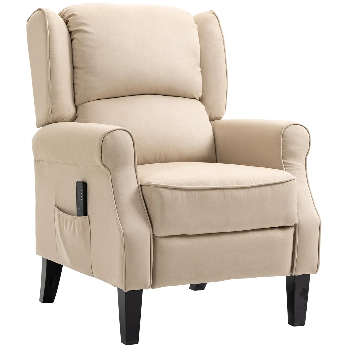 Massage Recliner Chair, Suede Wingback with Footrest, Wood Legs, Remote, Beige Single Sofas at Gallery Canada