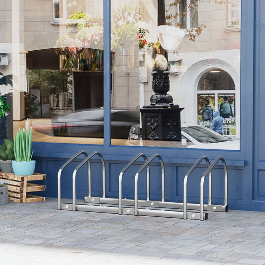 3-Bike Floor Parking Rack, Cycling Storage Stand, Silver Bike Parking Stands Silver at Gallery Canada