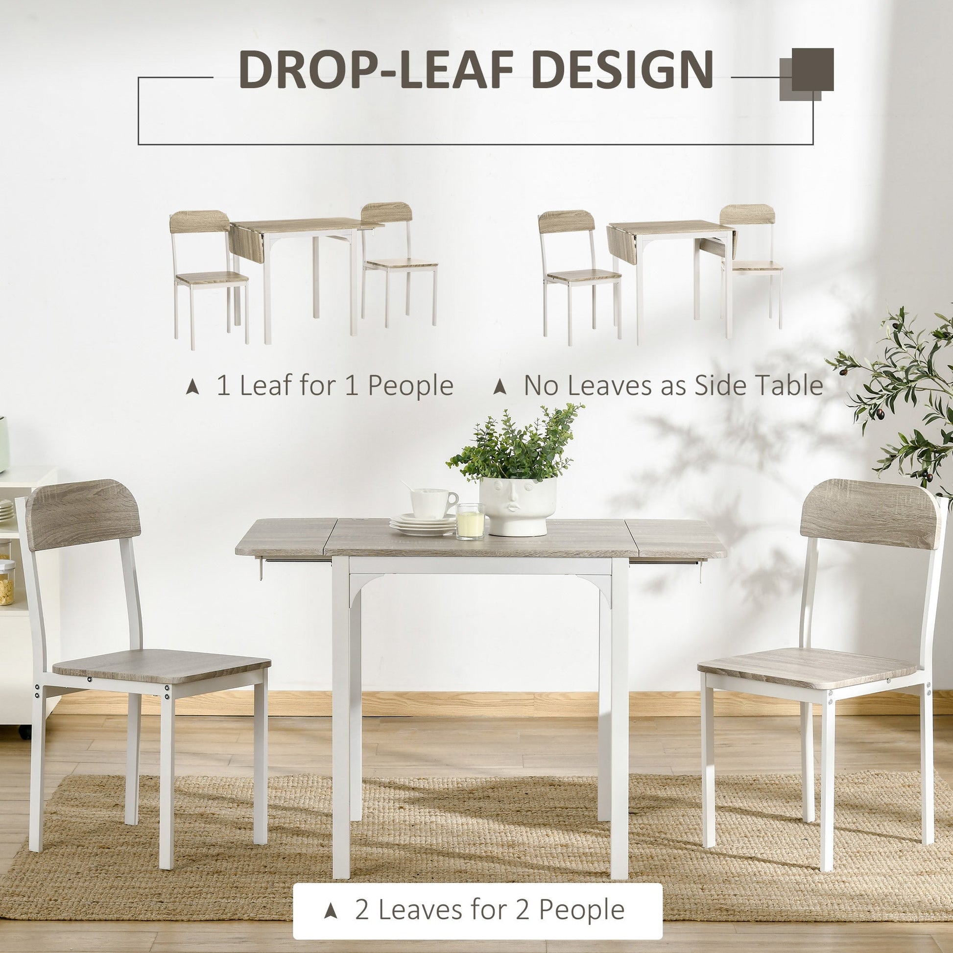 Foldable Dining Table Set for 2, Drop-Leaf Kitchen Table with 2 Chairs for Apartments, Studios, Natural Drop-leaf Dining Table Set Includes 2 Chairs at Gallery Canada