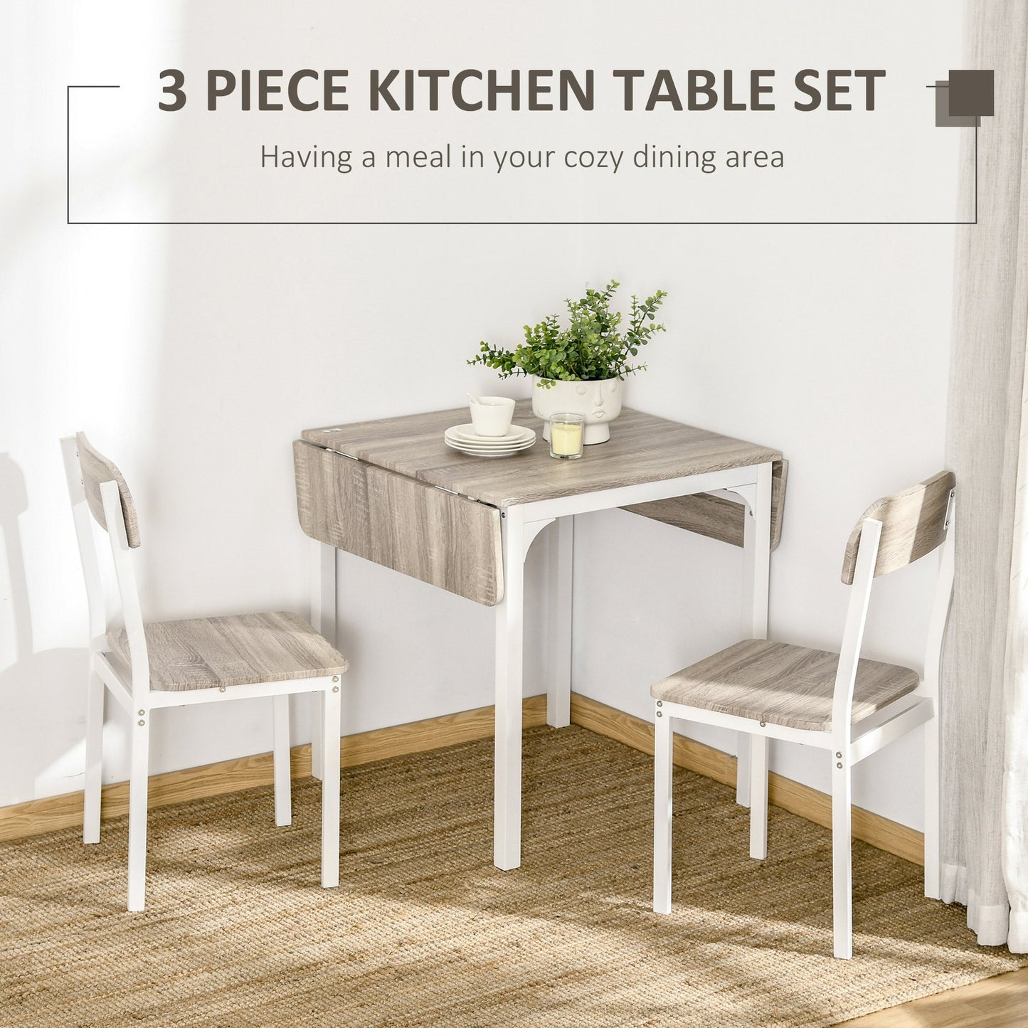 Foldable Dining Table Set for 2, Drop-Leaf Kitchen Table with 2 Chairs for Apartments, Studios, Natural Drop-leaf Dining Table Set Includes 2 Chairs at Gallery Canada