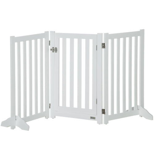 Foldable Dog Gate with Door, 3 Panels Freestanding Pet Gate with Support Feet Indoor Playpen for Medium Dogs and Below, White