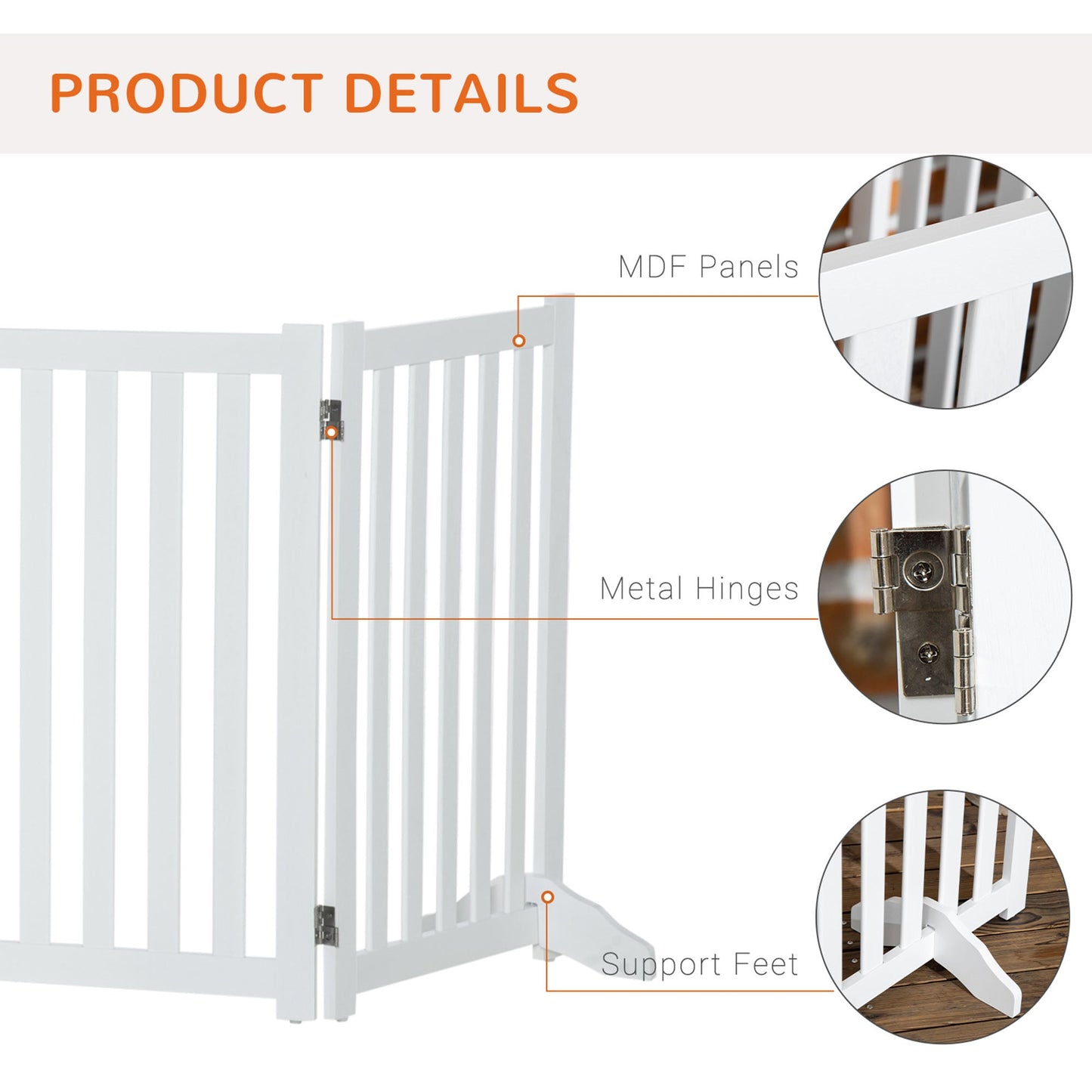 Foldable Dog Gate with Door, 4 Panels Freestanding Pet Gate with Support Feet Indoor Playpen for Medium Dogs and Below, White at Gallery Canada