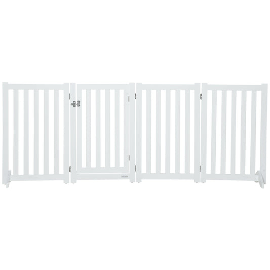 Foldable Dog Gate with Door, 4 Panels Freestanding Pet Gate with Support Feet Indoor Playpen for Medium Dogs and Below, White - Gallery Canada