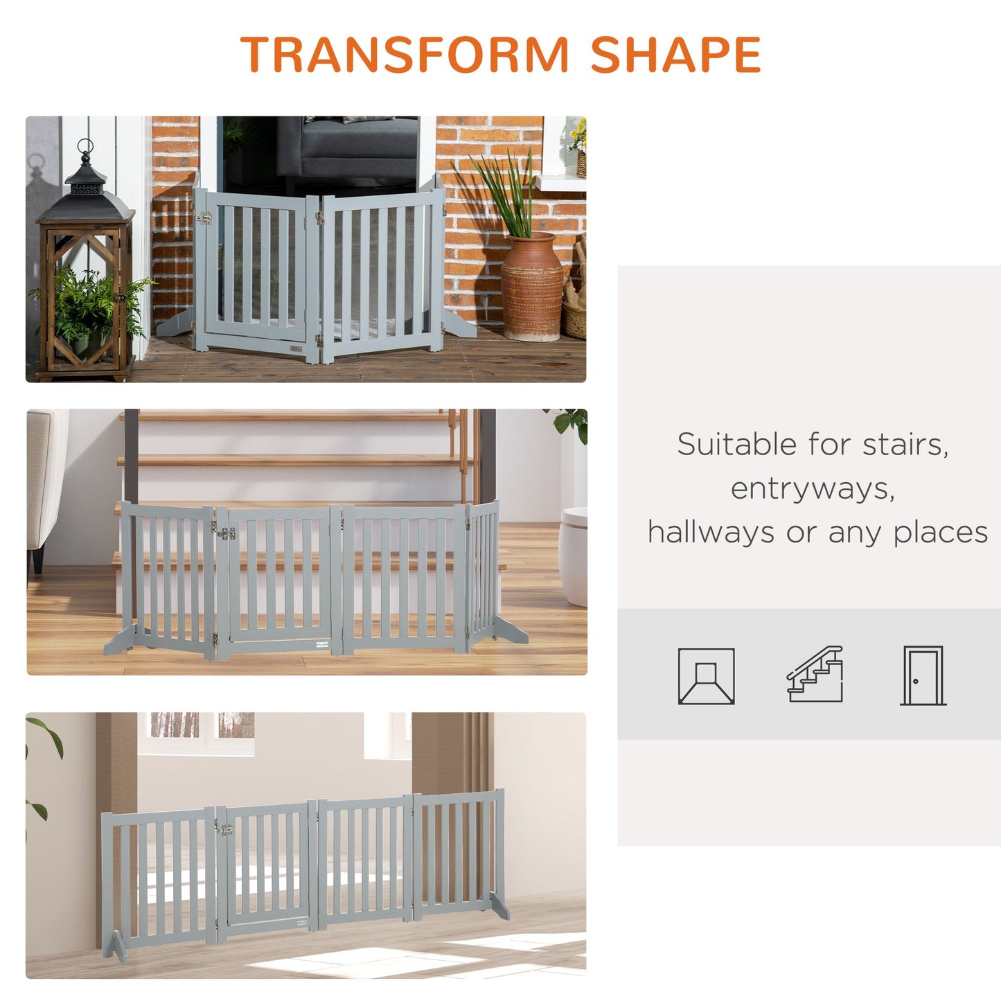 Foldable Dog Gate with Door, 4 Panels Freestanding Pet Gate with Support Feet Indoor Playpen for Small Dogs and Below, Grey at Gallery Canada