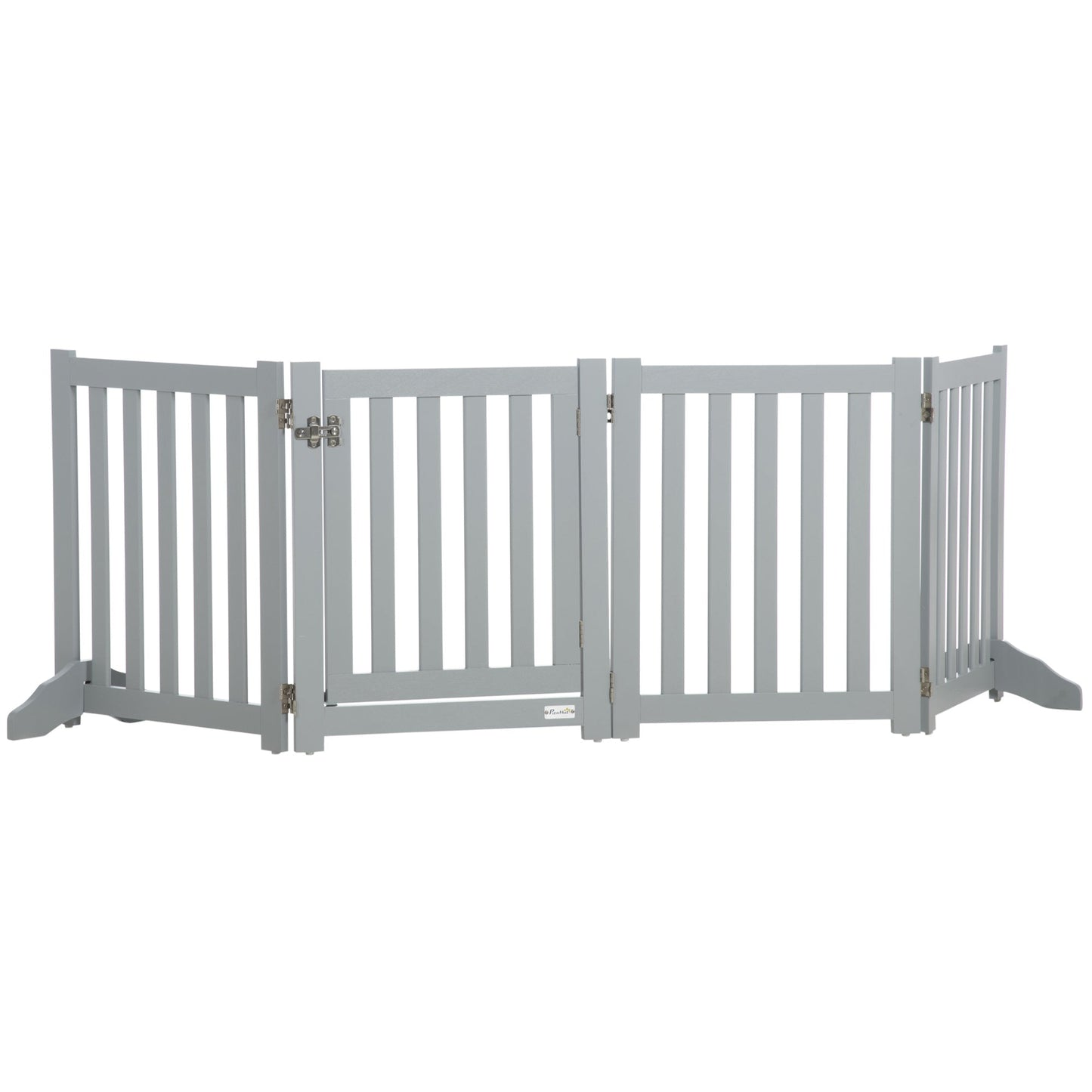 Foldable Dog Gate with Door, 4 Panels Freestanding Pet Gate with Support Feet Indoor Playpen for Small Dogs and Below, Grey at Gallery Canada