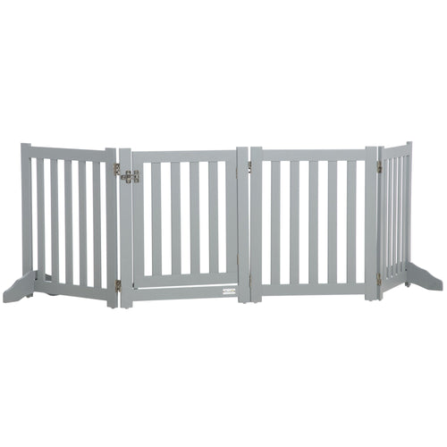 Foldable Dog Gate with Door, 4 Panels Freestanding Pet Gate with Support Feet Indoor Playpen for Small Dogs and Below, Grey