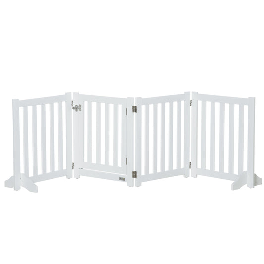 Foldable Dog Gate with Door, 4 Panels Freestanding Pet Gate with Support Feet Indoor Playpen for Small Dogs and Below, White - Gallery Canada