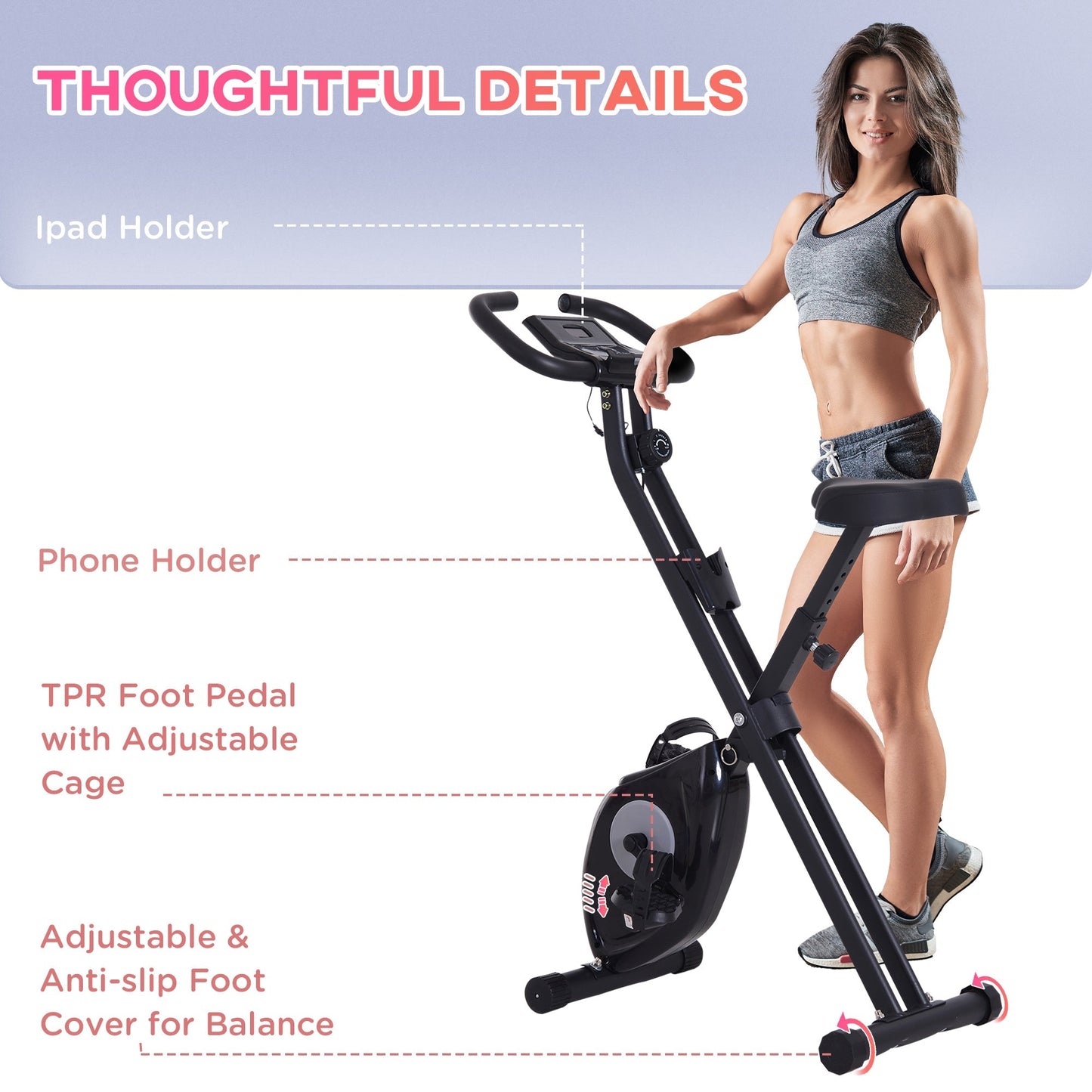 Foldable Exercise Bike with 8-Level Adjustable Magnetic Resistance, Indoor Stationary Bike X Bike with LCD Screen, Tablet Phone Holder for Home Aerobic Training, Black at Gallery Canada