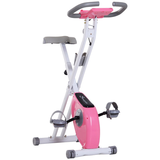Foldable Exercise Bike with 8-Level Adjustable Magnetic Resistance, Indoor Stationary Bike X Bike with LCD Screen, Tablet Phone Holder for Home Aerobic Training, Pink - Gallery Canada