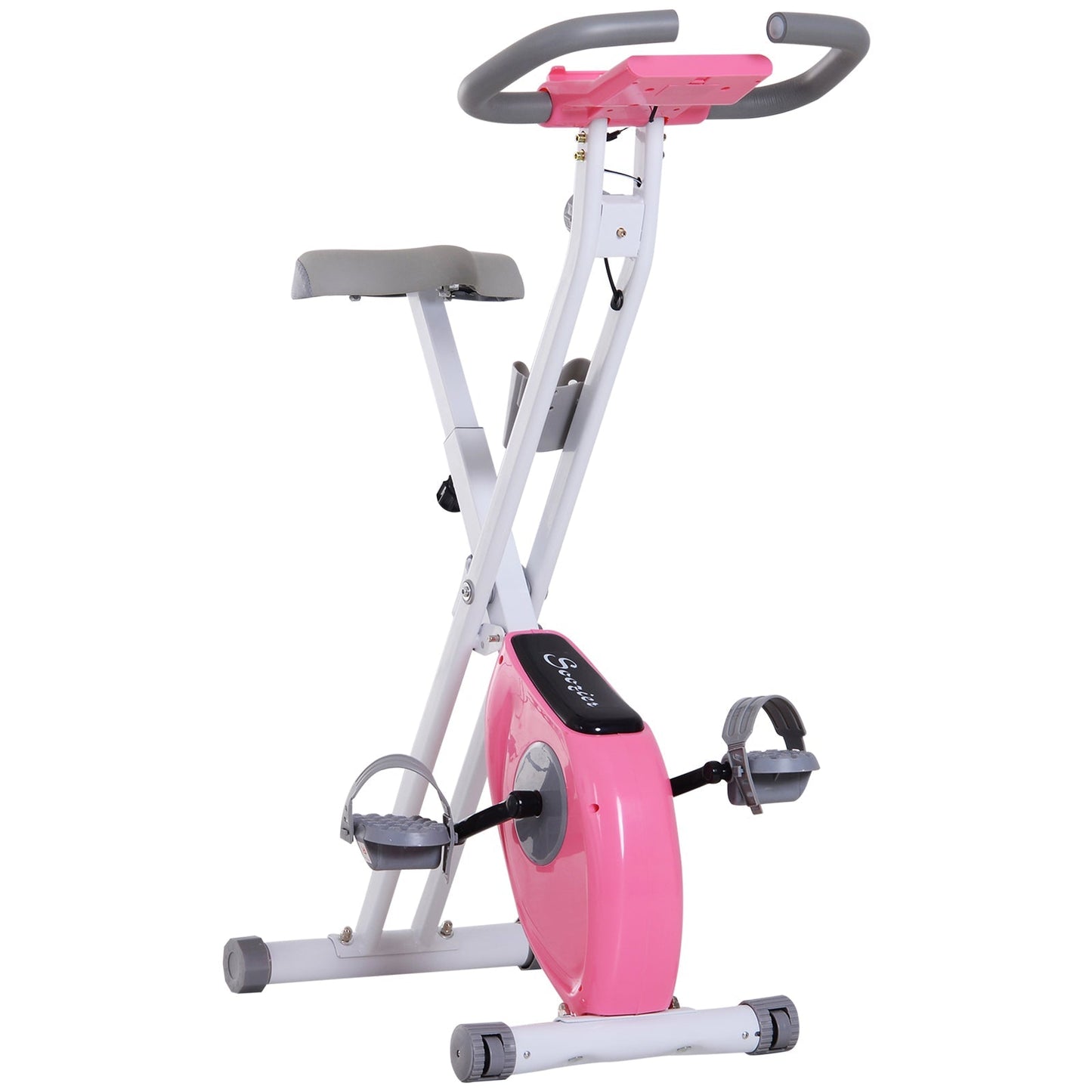 Foldable Exercise Bike with 8-Level Adjustable Magnetic Resistance, Indoor Stationary Bike X Bike with LCD Screen, Tablet Phone Holder for Home Aerobic Training, Pink at Gallery Canada