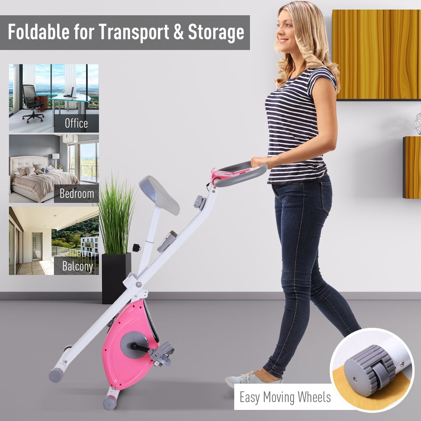 Foldable Exercise Bike with 8-Level Adjustable Magnetic Resistance, Indoor Stationary Bike X Bike with LCD Screen, Tablet Phone Holder for Home Aerobic Training, Pink at Gallery Canada
