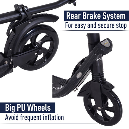 Foldable Kick Scooter with Adjustable Handlebar, Rear Brake, Dual Shock-Absorbing and Large Solid PU Tires Aluminum Frame for 14 Years Old and Up Teens Adult, Black at Gallery Canada