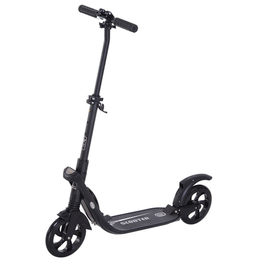Foldable Kick Scooter with Adjustable Handlebar, Rear Brake, Dual Shock-Absorbing and Large Solid PU Tires Aluminum Frame for 14 Years Old and Up Teens Adult, Black - Gallery Canada