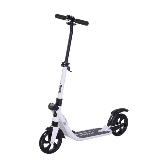 Foldable Kick Scooter with Adjustable Handlebar, Rear Brake, Dual Shock-Absorbing and Large Solid PU Tires Aluminum Frame for 14 Years Old and Up Teens Adult, White - Gallery Canada
