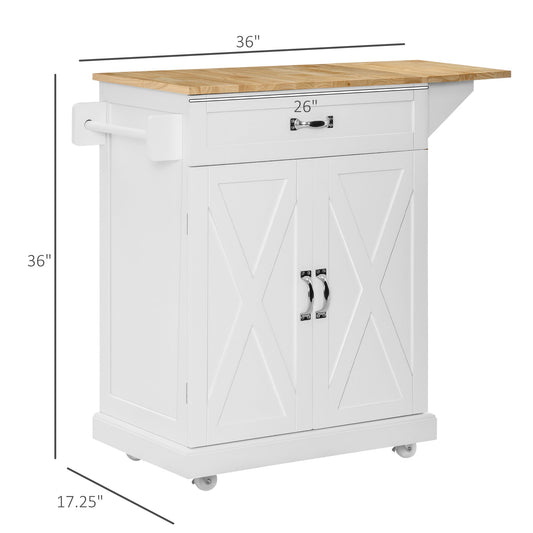 Foldable Kitchen Island with Storage Drawer, Farmhouse Style Rolling Utility Cart, Coffee Bar Cabinet on Wheels with Drop-Leaf Wood Top, White at Gallery Canada