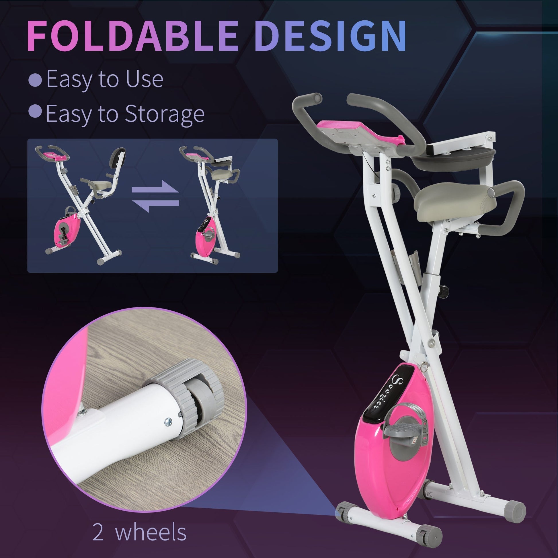 Foldable Magnetic Exercise Bike Indoor Stationary Upright Fitness Bike Pink at Gallery Canada