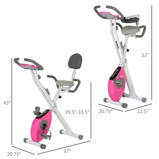 Foldable Magnetic Exercise Bike Indoor Stationary Upright Fitness Bike Pink - Gallery Canada