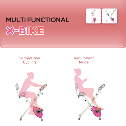 Foldable Magnetic Exercise Bike Indoor Stationary Upright Fitness Cycling Bike, 8 Level Quiet Magnetic Resistance, Pink at Gallery Canada