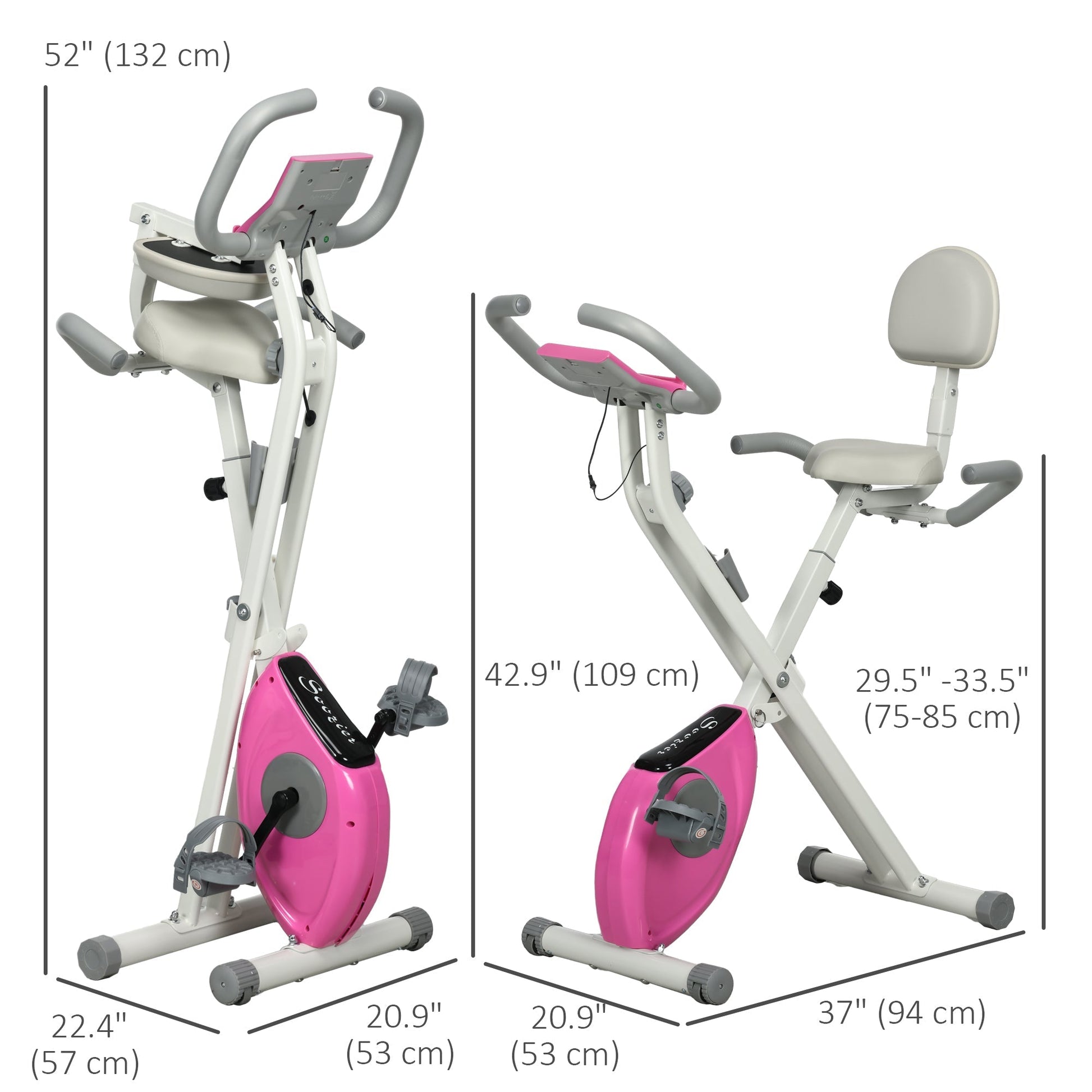 Foldable Magnetic Exercise Bike Indoor Stationary Upright Fitness Cycling Bike, 8 Level Quiet Magnetic Resistance, Pink at Gallery Canada