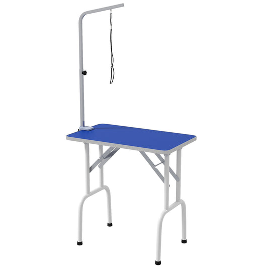 Foldable Pet Grooming Table for Dogs Cats with Adjustable Arm, Non-slip Surface, Blue - Gallery Canada
