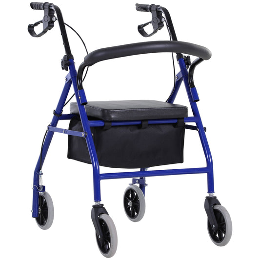 Folding Aluminum Rollator Walker with Adjustable Handle Height, Cushioned Flip Up Seat and Convenient Storage Bag, Rolling Wheels with 2 Barker, Blue - Gallery Canada