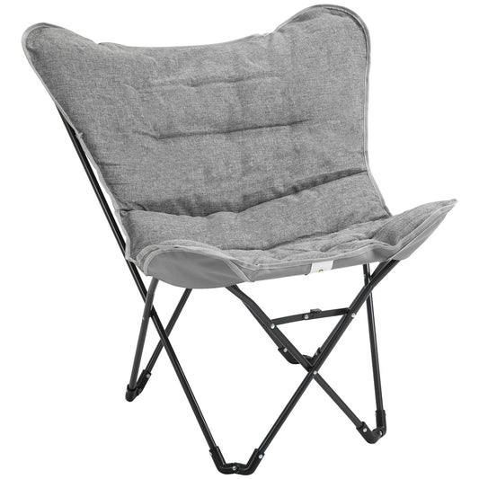 Folding Camping Chair, Oversized Padded Lawn Chair w/ Steel Frame for Outdoor, Beach, Picnic, Hiking, Travel, Light Grey - Gallery Canada
