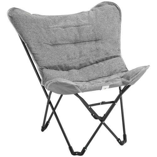 Folding Camping Chair, Oversized Padded Lawn Chair w/ Steel Frame for Outdoor, Beach, Picnic, Hiking, Travel, Light Grey