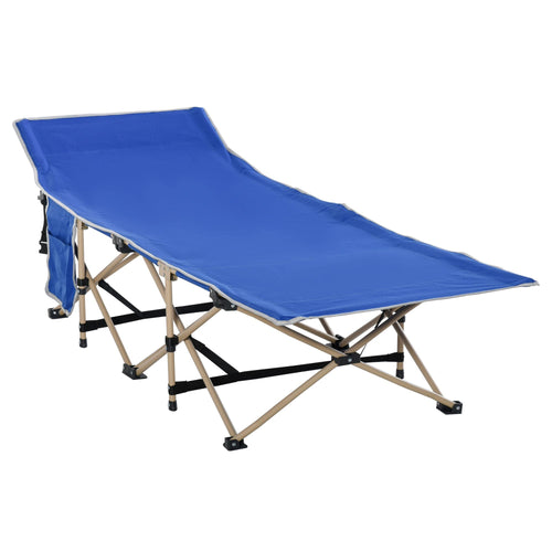 Folding Camping Cot for Adults with Carry Bag, Side Pocket, Outdoor Portable Sleeping Bed for Travel Camp Vocation, Navy Blue