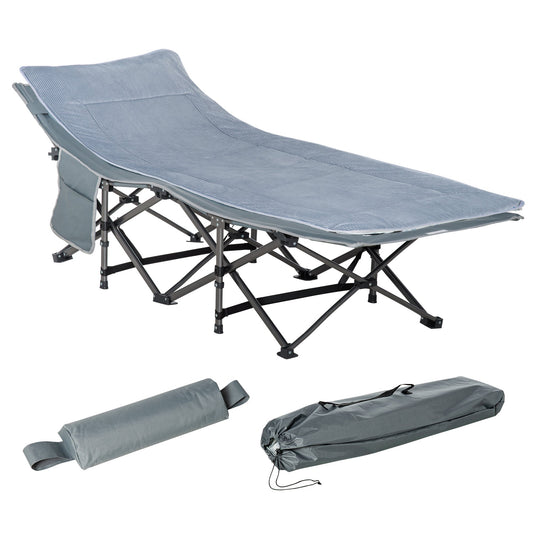 Folding Camping Cot with Mattress &; Pillow, Double Layer Oxford Heavy Duty Sleeping Cot with Carry Bag Dark Grey - Gallery Canada