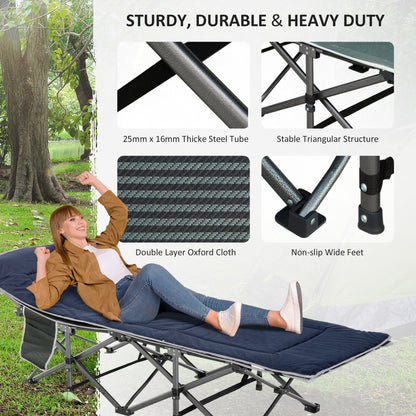 Folding Camping Cot with Mattress &; Pillow, Double Layer Oxford Heavy Duty Sleeping Cot with Carry Bag Grey and Blue at Gallery Canada