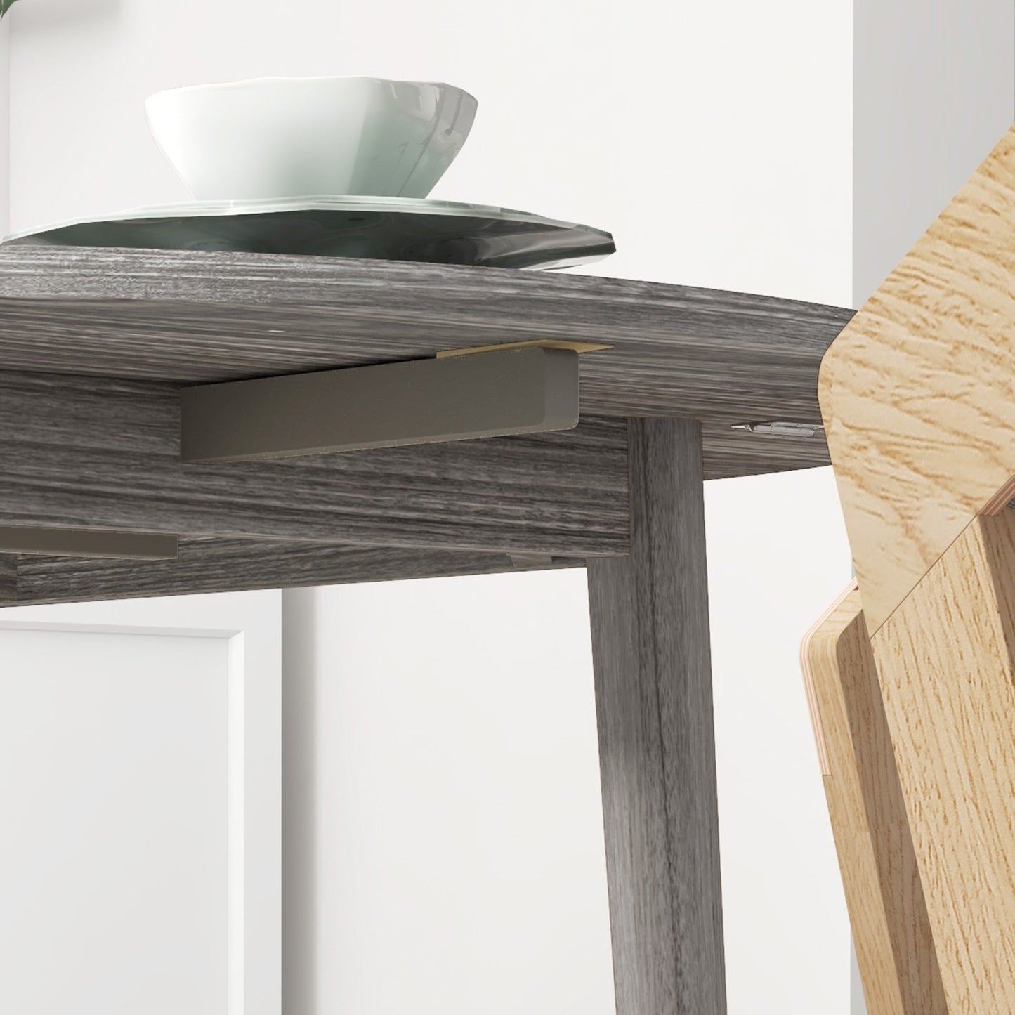 Folding Dining Table, Round Drop Leaf Kitchen Table for Small Spaces with Wood Legs, Distressed Grey at Gallery Canada