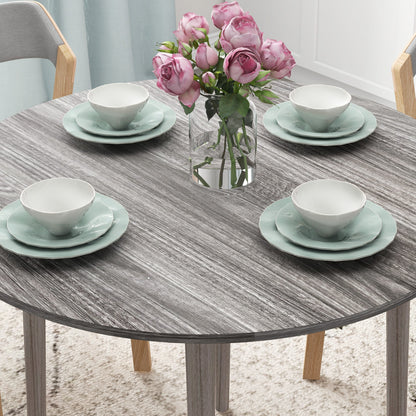 Folding Dining Table, Round Drop Leaf Kitchen Table for Small Spaces with Wood Legs, Distressed Grey at Gallery Canada