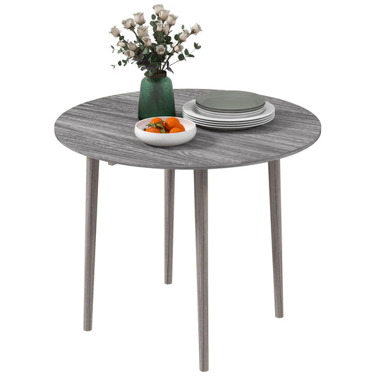 Folding Dining Table, Round Drop Leaf Kitchen Table for Small Spaces with Wood Legs, Distressed Grey - Gallery Canada