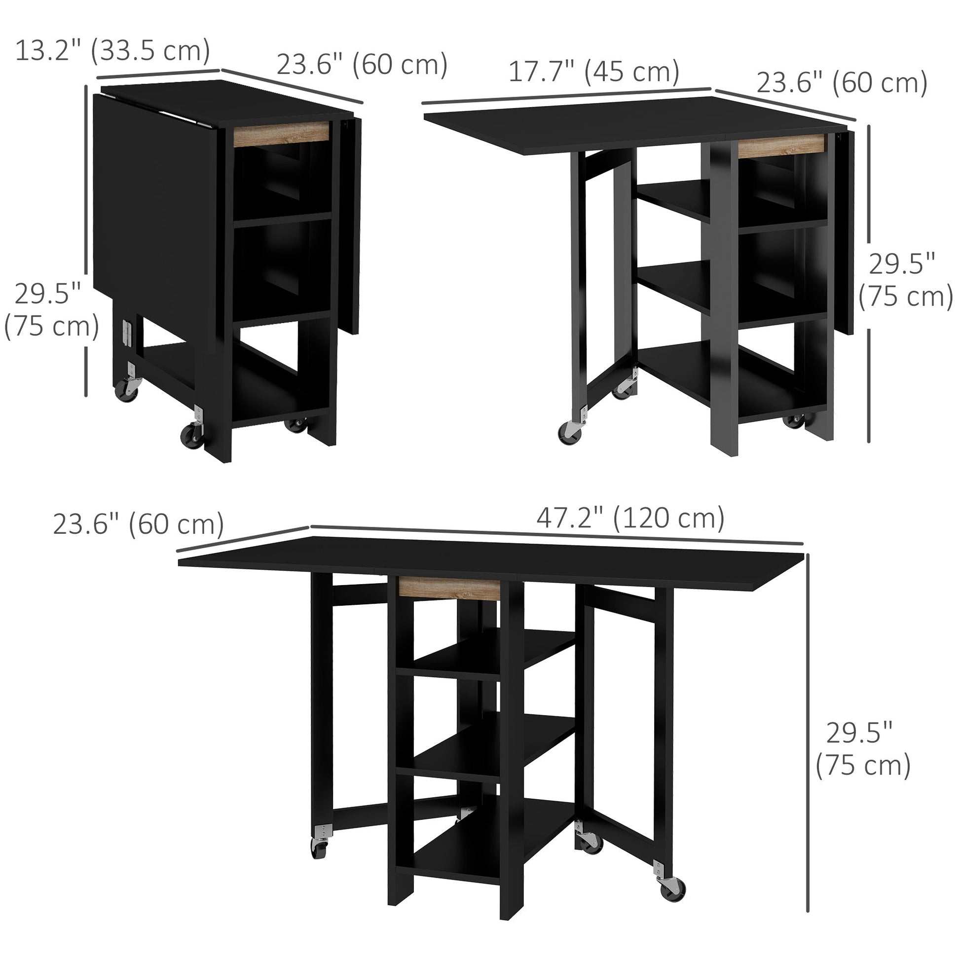 Folding Dining Table with Storage, Drop Leaf Kitchen Table for Small Spaces, Black at Gallery Canada