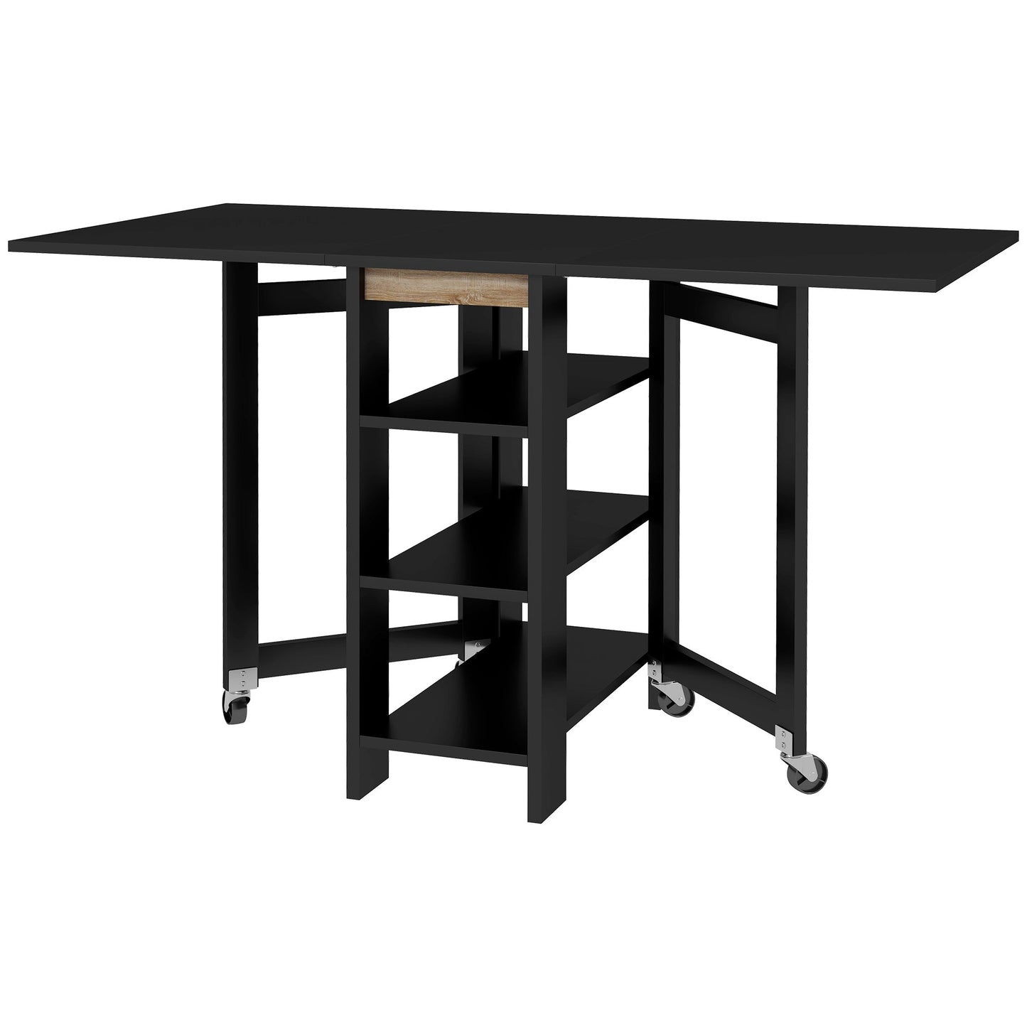Folding Dining Table with Storage, Drop Leaf Kitchen Table for Small Spaces, Black at Gallery Canada