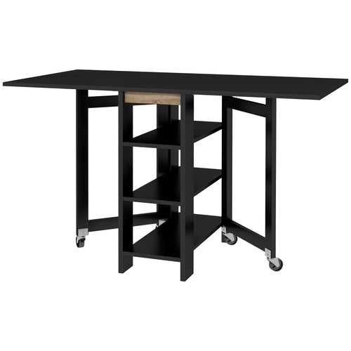 Folding Dining Table with Storage, Drop Leaf Kitchen Table for Small Spaces, Black