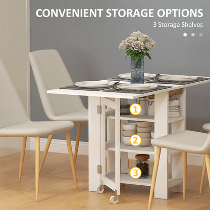 Folding Dining Table with Storage, Drop Leaf Kitchen Table for Small Spaces, White at Gallery Canada