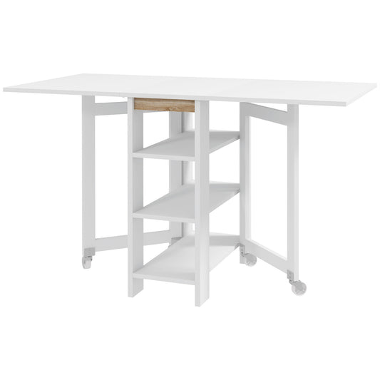 Folding Dining Table with Storage, Drop Leaf Kitchen Table for Small Spaces, White - Gallery Canada
