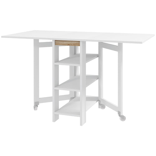 Folding Dining Table with Storage, Drop Leaf Kitchen Table for Small Spaces, White