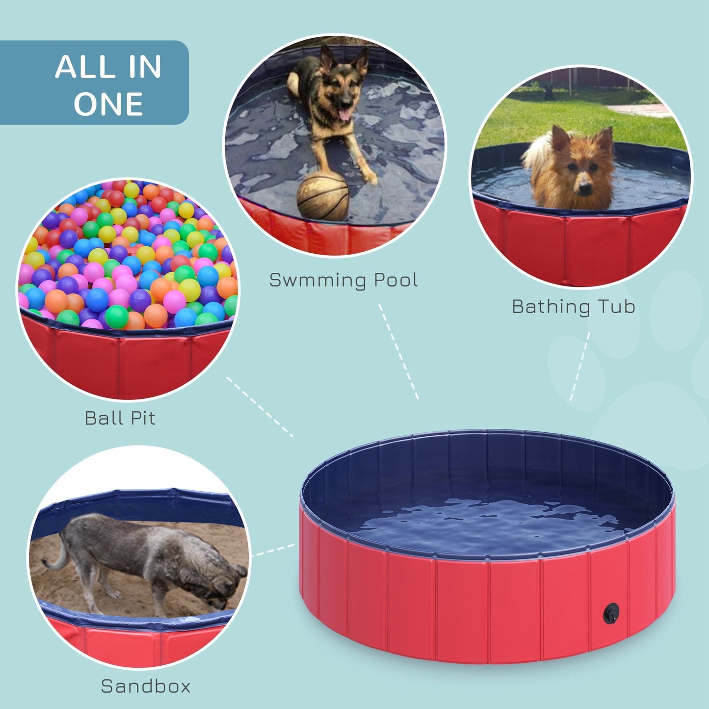 Folding Dog Pool Portable Pet Kiddie Swimming Pool, Outdoor/Indoor Puppy Bath Tub with Nonslip Bottom for Dogs &; Cats, (Φ47", Red) at Gallery Canada