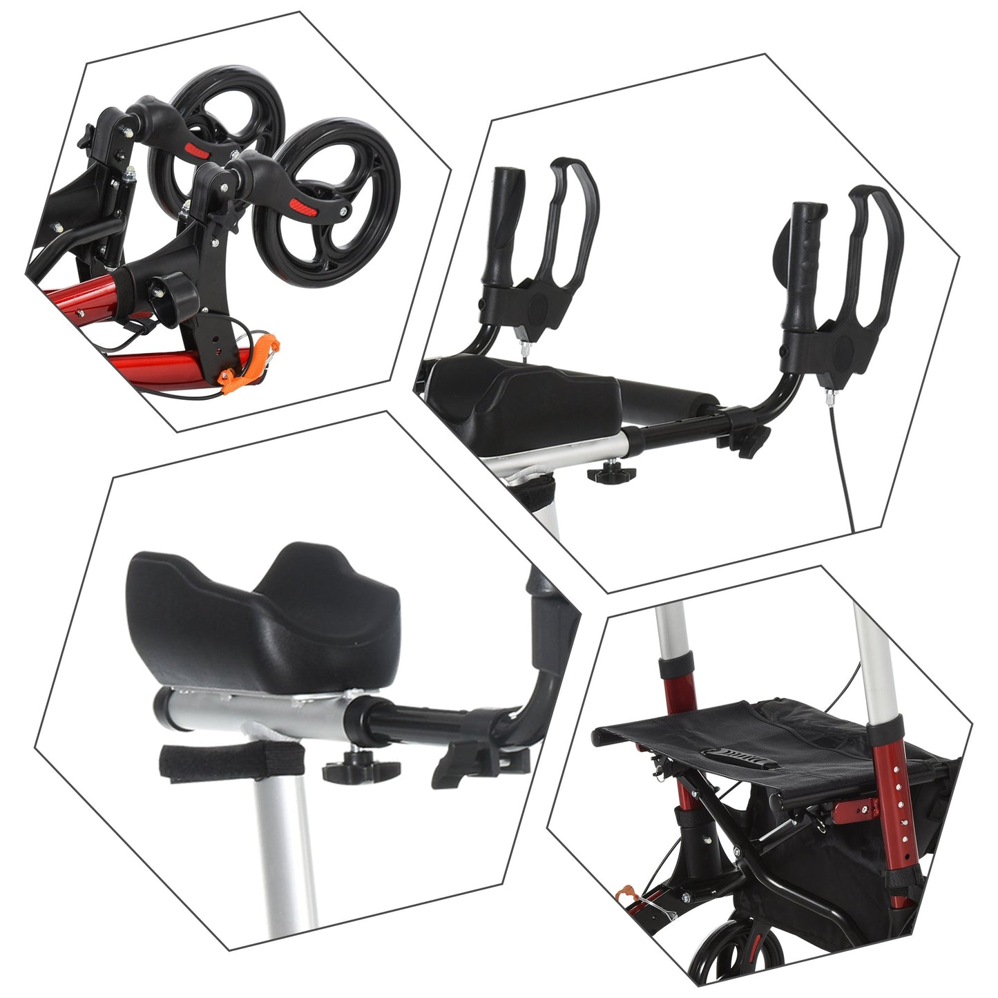 Folding Upright Rollator Walker Lightweight, Height Adjustment with Armrest, 1 Hand Folding Design with Removable Storage Bag, Crutch Holder Stand Up Walking Aid at Gallery Canada